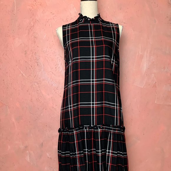 Violet Weekend Black Red Plaid Shift Dress/Black Check Dress/Drop Waist Dress/ - Picture 1 of 7